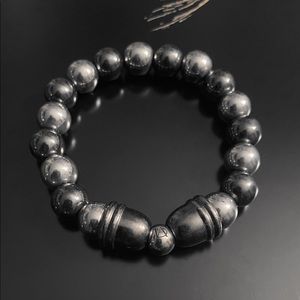 DeMarcus Alexan 10mm Black & Silver Hematite Caps Bracelet